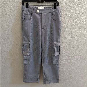 YITAI NWOT Men Blue White Pinstriped Utility Cargo Ankle Cropped Pants SZ Small